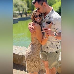 Indikah backless crochet dress in tan